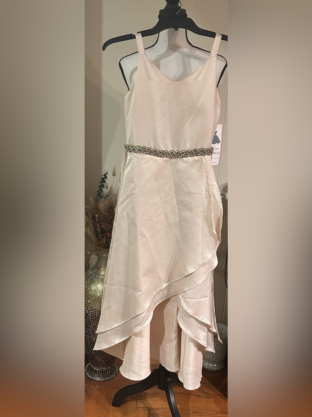 Rare Editions Cream Beaded Waist Asymmetrical Cocktail Dress